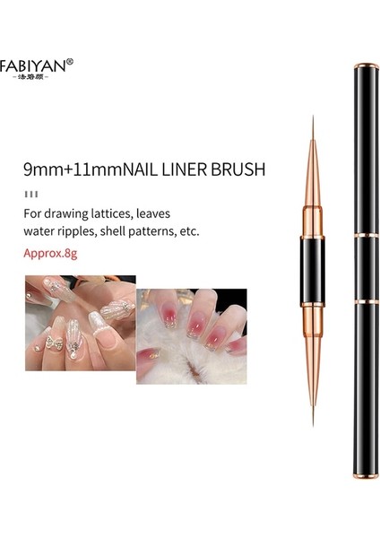 Siyah 04 Gül Altın Çift Kafa 5/7/9/12/15/20MM Nail Art Liner Fırça Tırnak Hatları Çizim Boyama Çiçek Kalem Rhinestones Kolu (Yurt Dışından)