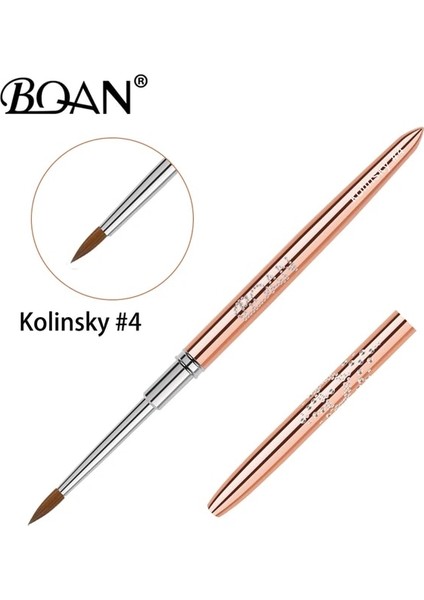 Boyut 4 Bqan Gül Altın Kolinsky Akrilik Tırnak Fırçası Seti 3D Saf El Yapımı Tırnak Fırçaları Akrilik Uygulama Profesyonel Tırnak Resim Fırçası (Yurt Dışından)