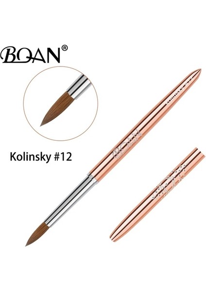 Boyut 12 Bqan Gül Altın Kolinsky Akrilik Tırnak Fırçası Seti 3D Saf El Yapımı Tırnak Fırçaları Akrilik Uygulama Profesyonel Tırnak Resim Fırçası (Yurt Dışından)