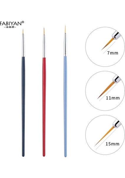 7 11 15MM 3 Adet Tırnak Resim Fırçası Çizim Boyama Çiçek Astar Kalem Mermer Desen Kolu Uv Jel Lehçe Manikür Alet Takımı 5/7/9mm 11/15/20MM (Yurt Dışından)