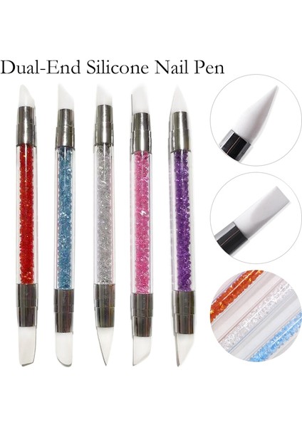 S00201 1 Adet Çift Uçlu Nail Art Silikon Heykel Kalem 3D Oyma Dıy Glitter Toz Sıvı Manikür Süsleyen Fırça Tırnak Ipuçları Aracı (Yurt Dışından) fırsatları