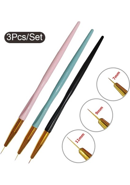 Set-6 3 Adet Akrilik Fransız Şerit Nail Art Liner Fırça Seti 3D Ipuçları Manikür Ultra-Ince Çizgi Çizim Kalem Uv Jel Fırçalar Boyama Araçları (Yurt Dışından)