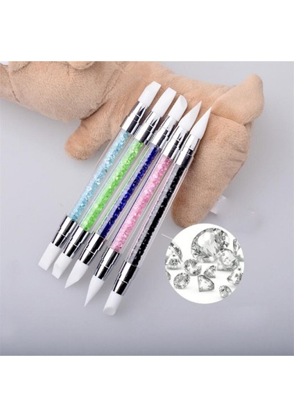 Koyu Mavi Tam Güzellik Çift Uçlu 2 Yollu Silikon Tırnak Sanat Heykel Kalem 3D Oyma Dıy Glitter Toz Sıvı Manikür Süsleyen Fırça (Yurt Dışından) indirimleri