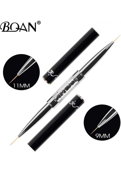 9mm 11MM Bqan Siyah Çift Kafa Kristal Saplı 9MM11MM Çizim Fırçası Astar Fırça Boyama Kalem Jel Lehçe Kristal Tırnak Sanat Manikür Araçları (Yurt Dışından)