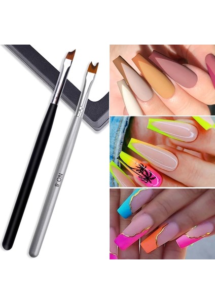 DM07100 Fransız Ucu Tırnak Fırçası Gümüş Siyah Saplı Yarım Ay Şekli Akrilik Boyama Çizim Kalem Fırça Tırnak Sanat Aracı Manikür (Yurt Dışından) modelleri