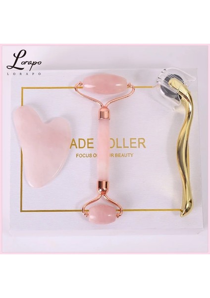 D Üç Parçalı Gül Kuvars Rulo Yüz Masajı 100% Doğal Taş Yeşim Rulo Mikro Iğneli Rulo Yeşim Spatula Yüz Cilt Bakımı (Yurt Dışından) indirimleri