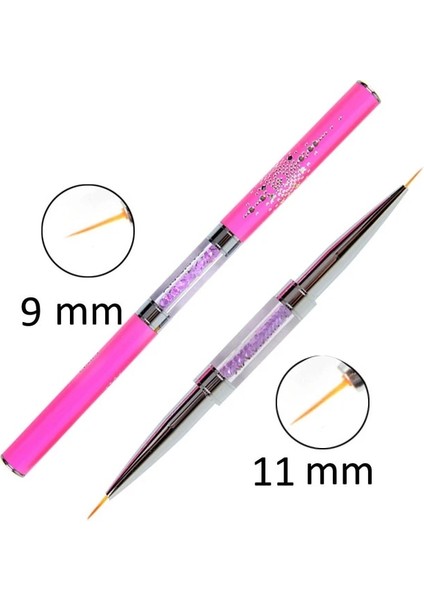 9mm 11MM Bqan Tırnak Fırçası Çift Kafa Astar Fırça Kristal Saplı Boyama Kalem Jel Fırça Çiçek Çizim Boyama Kalem Manikür Sanat Araçları (Yurt Dışından)