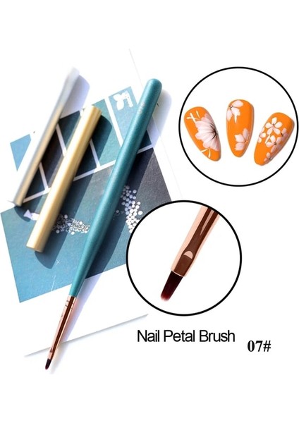 Yeşil Angnya Altın Ahşap Saplı Tırnak Resim Fırçası Akrilik Sıvı Toz Boyama Çiçek Petal Fırça Oyma Çizim Kalemi Manikür Araçları (Yurt Dışından)