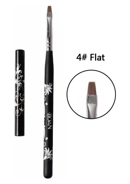 Boyut 4 Düz Angnya Tırnak Sanat Uv Jel Fırça 4 #6 #8 #10 #/oval Naylon Saç Çiçek Baskı Tasarım Ahşap Saplı Metal Kapak Tek Parça A005 (Yurt Dışından)