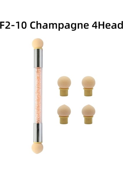 F2-10 Şampanya Çift Uçlu Degrade Gölgeleme Kalem Süsleyen Fırça Sünger Kafa Taklidi Kolu Tırnak Sanat Boyama Aracı Tırnak Resim Fırçası (Yurt Dışından)