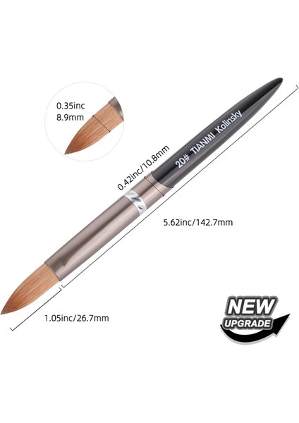 Crimped-20 Tıanmı Kolinsky Saç Tırnak Fırçası Metal Siyah Saplı Tırnak Fırçaları Salon Manikür Uygulaması Için Yuvarlak Kıvrımlı Şekil Tırnak Fırçası (Yurt Dışından)