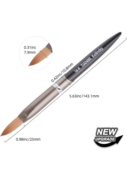 Crimped-16 Tıanmı Kolinsky Akrilik Tırnak Fırçası Yuvarlak Siyah Uv Jel Lehçe Tırnak Resim Fırçası Uzatma Oluşturucu Kalem Çizim Fırçaları Boyutu 8-24 (Yurt Dışından)