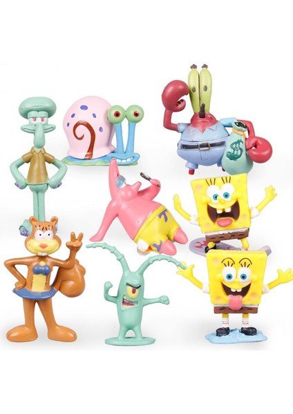8 Adet Spongebob Squarepants Figürleri Koleksiyonu Model Bebekler Oyuncaklar (Yurt Dışından)