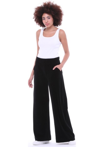 Kadın Kadife Oversize Bol Paça Pantolon Lacivert