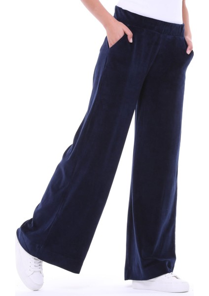 Kadın Bol Paça Cepli Kadife Oversize Fit Pantolon Lacivert fiyatları
