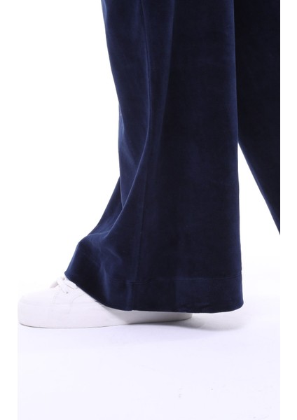 Kadın Bol Paça Cepli Kadife Oversize Fit Pantolon Lacivert fırsatları