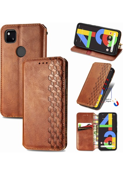 Google Pixel 4A Kart Tutuculu Cüzdan Kılıfı, Pu Deri Çevirme Çubuğu Darbeye Dayanıklı Kapak (Yurt Dışından)