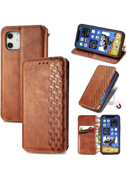iPhone 12 Mini Kart Tutuculu Cüzdan Kılıfı, Pu Deri Çevirme Çubuğu Darbeye Dayanıklı Kapak (Yurt Dışından)