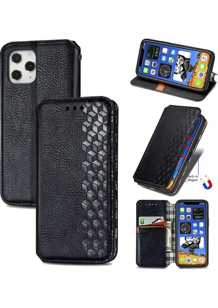 iPhone 12 Pro Max Kart Tutuculu Cüzdan Kılıfı, Pu Deri Çevirme Çubuğu Darbeye Dayanıklı Kapak (Yurt Dışından)