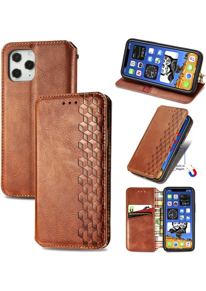 iPhone 12 Pro Max Kart Tutuculu Cüzdan Kılıfı, Pu Deri Çevirme Çubuğu Darbeye Dayanıklı Kapak (Yurt Dışından)