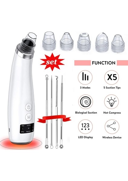 Silverkits Siyah Nokta Giderici Vakum Sıcak Sıkıştırır Gözenek Temizleyici Emme Burun T Bölgesi Akne Sebum Sıkılaştırıcı Cilt Hassas Bakım USB Şarjı (Yurt Dışından)
