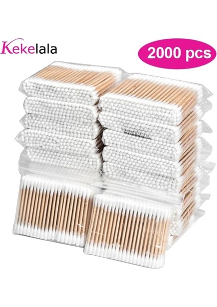 2000 Adet Yuvarlak Çubukla 2000 Adet/grup Mini Beyaz Pamuklu Çubukla Çift Yumuşak Tomurcuklar Kirpik Uzatma Dövme Kaş Mikro Bıçak Fırçası Için Makyaj Aplikatörleri (Yurt Dışından)