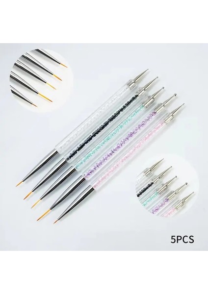 Set (5 Adet) Çift Uçlu Nail Art Silikon Heykel Kalem 3D Oyma Dıy Glitter Toz Manikür Boyama Süsleyen Fırça Tırnak Ipuçları Aracı (Yurt Dışından)
