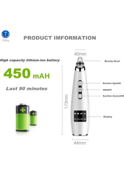 Hıçbır Kutu Tinwong Siyah Nokta Çıkarıcı Vakum, Elektrikli Yüz Comedo Emme Gözenek Temizleyici Çıkarıcı Aracı, 5 Değiştirilebilir Emme Kafaları (Yurt Dışından) fırsatları