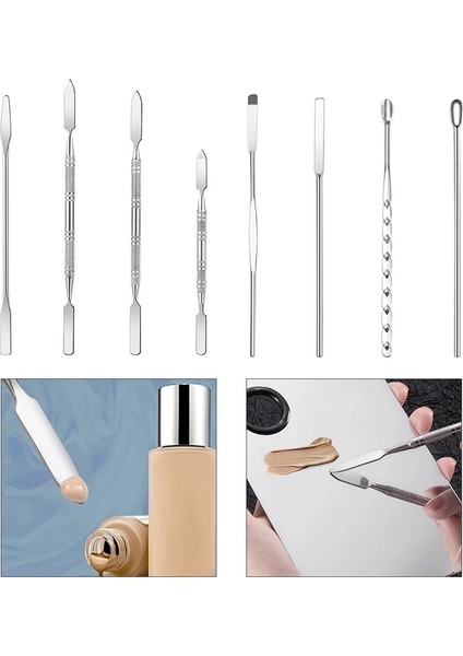 02 9 Türleri Paslanmaz Çelik Çift Kafaları Makyaj Toner Spatula Karıştırma Çubuğu Vakıf Krem Karıştırma Aracı Kozmetik Makyaj Aracı (Yurt Dışından) fırsatları