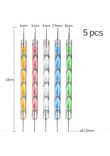 No.19 5 Adet Renkli Çift Uçlu Akrilik Çelik Süsleyen Kalem Rhinestones Seçici Toplama Tırnak Resim Fırçası Kabartma Vida Girdap Çıtçıt Noktalayıcı (Yurt Dışından) fırsatları