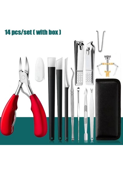 14 Adet-Kırmızı Pedikür Seti Ayak Tırnak Makası Batık Ayak Tırnaklarını Pense Kesiciler Ölü Cilt Kir Sökücü Paslanmaz Çelik Manikür Kesiciler Aletler (Yurt Dışından)