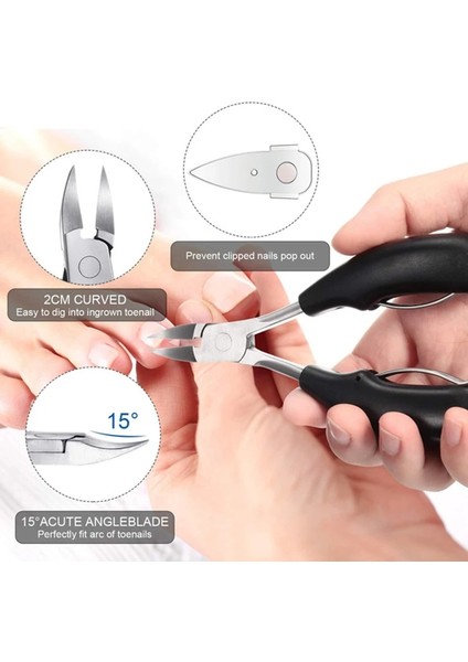 16 Adet-Siyah Pedikür Seti Ayak Tırnak Makası Batık Ayak Tırnaklarını Pense Kesiciler Ölü Cilt Kir Sökücü Paslanmaz Çelik Manikür Kesiciler Aletler (Yurt Dışından) modelleri