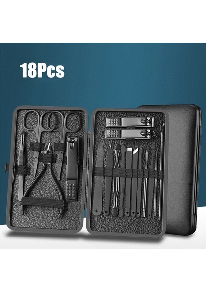 BLACK-18PCS Klasik Siyah 18/16/12/10/7 Adet Tırnak Makası Seti Paslanmaz Çelik Manikür Kesiciler Kulak Kaşığı Tırnak Makası Aracı Pedikür Ev (Yurt Dışından)