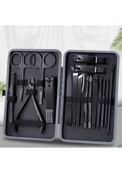 BLACK-18PCS Klasik Siyah 18/16/12/10/7 Adet Tırnak Makası Seti Paslanmaz Çelik Manikür Kesiciler Kulak Kaşığı Tırnak Makası Aracı Pedikür Ev (Yurt Dışından) modelleri