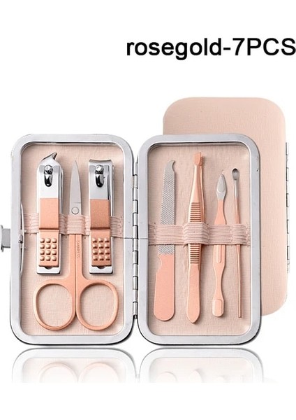 Rosegold-7pcs Tırnak Makası Seti Tırnak Kesme Pensesi Manikür Kesiciler Seyahat Tırnak Kesme Giyotin Ayak Tırnağı Pense Pense Pedikür Aracı (Yurt Dışından)