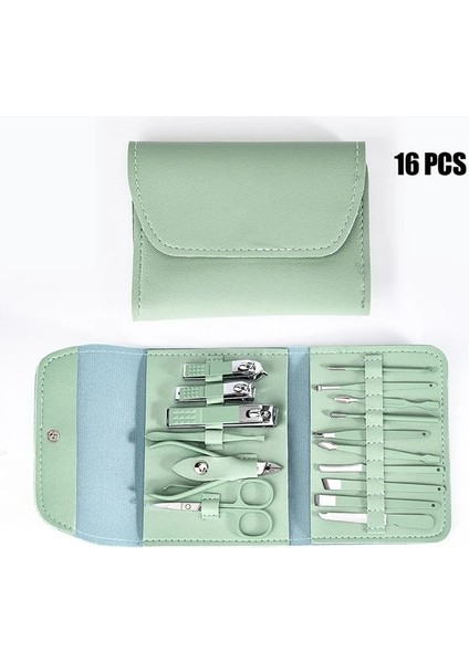 16PCS-YEŞIL Tırnak Makası Takım Elbise 4/12/16 Adet Tırnak Makası Tırnak Makası Katlama Çantası-Güzellik Manikür Tırnak Törpüsü Aracı (Yurt Dışından)