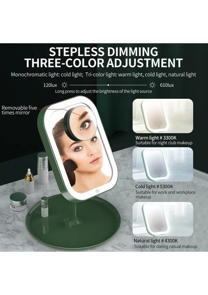 Beyaz 1 Renk 5x LED Işık Makyaj Aynası Depolama LED Yüz Ayna Ayarlanabilir Dokunmatik Dimmer USB LED Vanity Arkadan Aydınlatmalı Ayna Masa Kozmetik Ayna (Yurt Dışından)