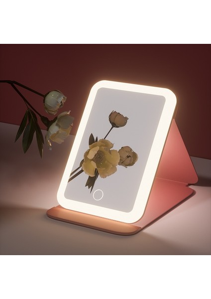 Kremsi-Beyaz LED Makyaj Aynası, Işık ile Şarj Edilebilir 3 Renk Işık Kare Pu Deri Taşınabilir Katlanır Seyahat Işığı Dengeleme Aynası (Yurt Dışından)