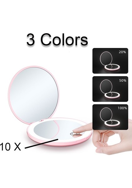 10 Kez Pembe 3 Renk 10 Kez Mini Ayna Taşınabilir Işıklar 2 Taraflı LED USB Dış Mekan El Katlanabilir Cep Makyaj Güzellik Kozmetik Aracı Kadınlar Için (Yurt Dışından)