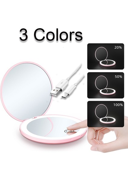 10 Kez Pembe 3 Renk 10 Kez Mini Ayna Taşınabilir Işıklar 2 Taraflı LED USB Dış Mekan El Katlanabilir Cep Makyaj Güzellik Kozmetik Aracı Kadınlar Için (Yurt Dışından)