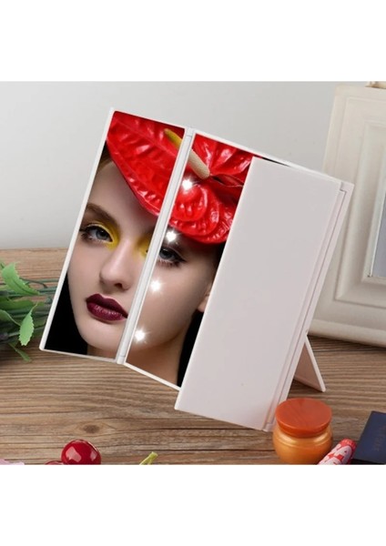 Gül Kırmızı Taşınabilir LED Işık Makyaj Aynası Vanity Işıklar Kompakt Makyaj Cep Aynaları Vanity Kozmetik El Katlanır LED Ayna Lambası (Yurt Dışından)