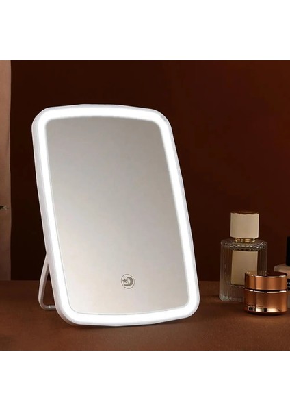 Beyaz C Katlanabilir Taşınabilir Makyaj Aynası Katlanabilir LED Makyaj Aynası 3 Işık Modu ile Dış Mekan Için USB Şarj Edilebilir Dokunmatik Ekran Kontrolleri (Yurt Dışından)