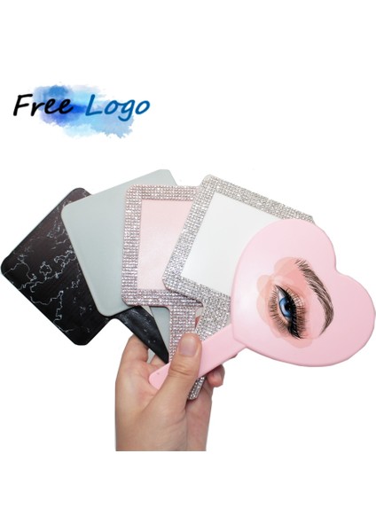 PINKDIAMONDS02 Kirpik Uzantıları El Aynası Özel Logo Kalp Şekli Kare Spa Salonu Kişiselleştirilmiş Saplı Kompakt Makyaj Aynaları (Yurt Dışından)