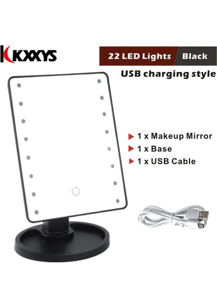 USB 22 LED Siyah 22/16 LED Makyaj Aynası Işık Masaüstü Makyaj Aynası Dokunmatik Anahtarı 10X Büyütülmesi Küçük Aynalar 180 Rotasyon Banyo Seyahat (Yurt Dışından)