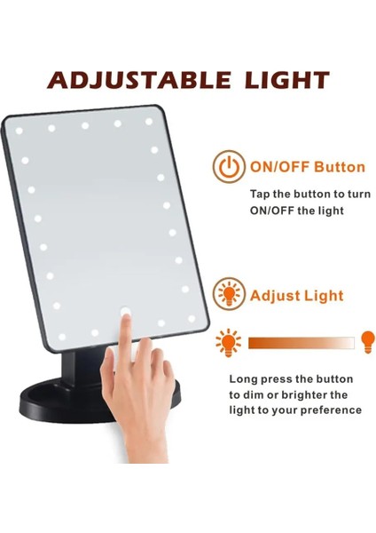 USB 22 LED Siyah 22/16 LED Makyaj Aynası Işık Masaüstü Makyaj Aynası Dokunmatik Anahtarı 10X Büyütülmesi Küçük Aynalar 180 Rotasyon Banyo Seyahat (Yurt Dışından)