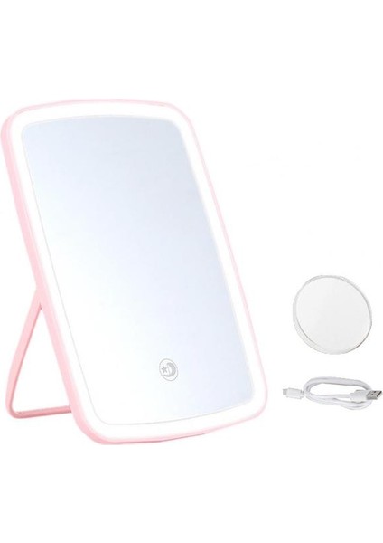 Pembe C Taşınabilir Katlanır Ayna 2 Renk LED Işıklı Ayna Masa Işık Makyaj Boy Aynası USB Ayna Seyahat Modları USB Şarj (Yurt Dışından)