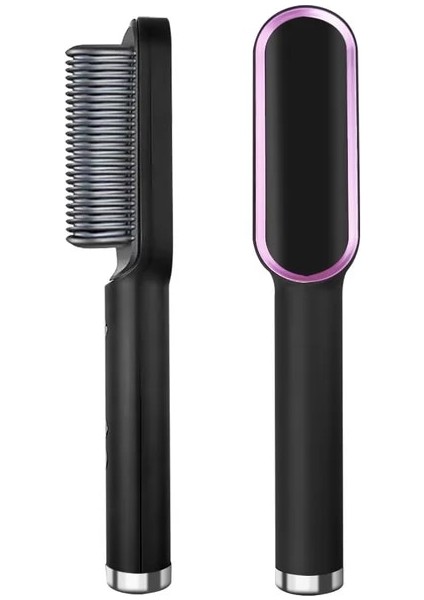 Siyah Bize Profesyonel Saç Düzleştirici Fırçası Seramik Elektrikli Doğrultma Sakal Fırçası Hızlı Isıtma Bigudi Düzleştirici Tarak Şekillendirici (Yurt Dışından)