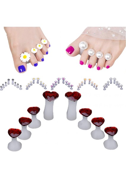 Pedikür Için 6 Ayak Ayırıcılar Elmas Çiçek Inci Şekli Nail Art Hizalama Düzeltici Yıkanabilir Ayak Bölücü Spacer Manikür (Yurt Dışından)