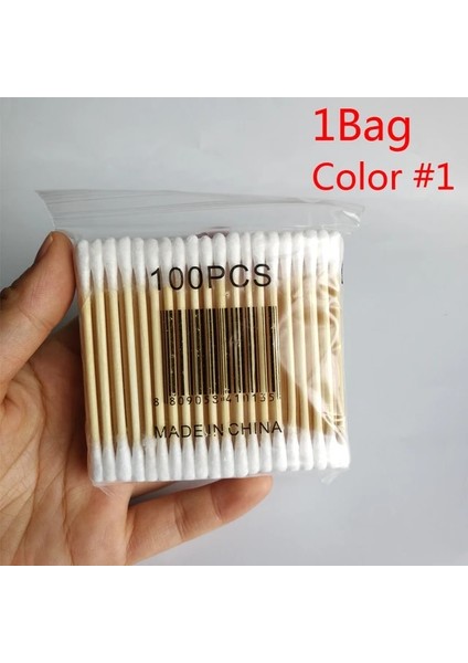 1 Torba Color1 100 Adet/paket Çift Kafa Pamuk Yün Çubukla Tomurcuk Ahşap Saplı Sopa Makyaj Kulak Temizleme Araçları (Yurt Dışından)