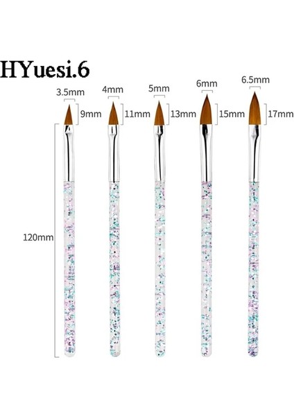 E 5 Adet/takım 2 In 1 Çift Uçlu Nail Art Liner Fırçalar Kristal Saplı Profesyonel Uv Jel Süsleyen Boyama Çizim Kalemi Dıy Araçları (Yurt Dışından)